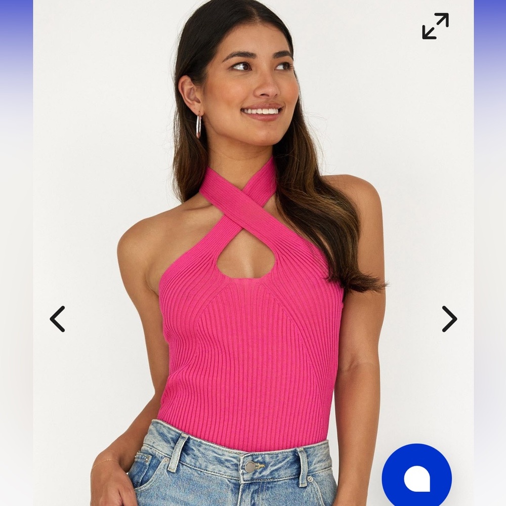MIKA & GALA Lou Cut-Out Halter Top Hot Pink Small